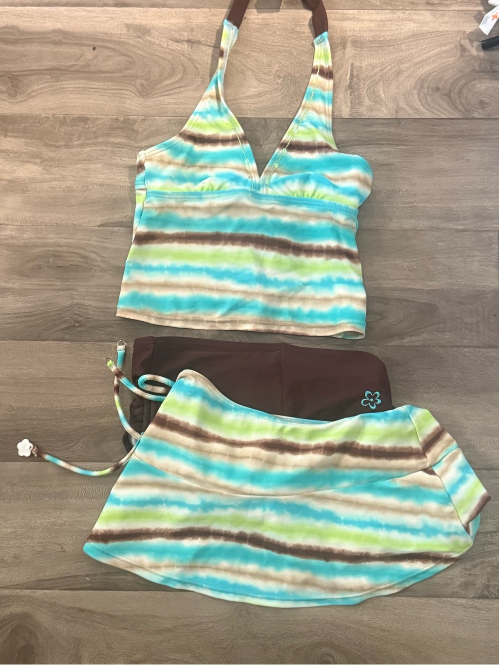 Limited Too Brown Swim Top with Aqua Flower Detail